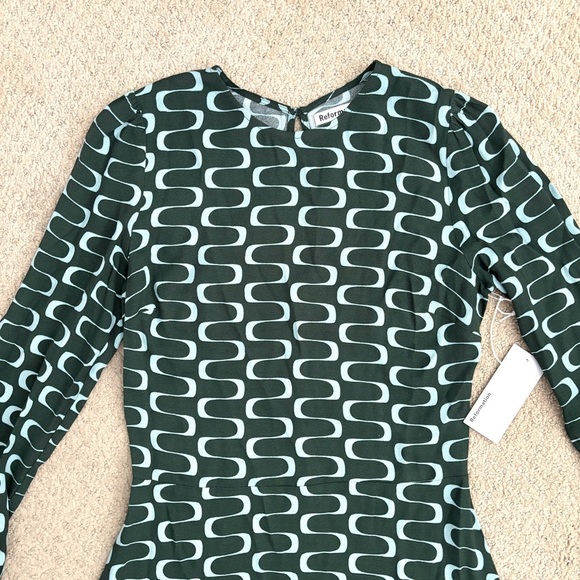 NEW Reformation Port Print Midi Dress 3/4 Sleeve in Venture Green Women’s Size 4 - Picture 3 of 10